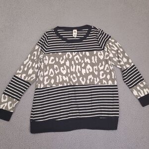 Sew in Love Womens Shirt Small Black White Gray Striped Animal Print Long Sleeve